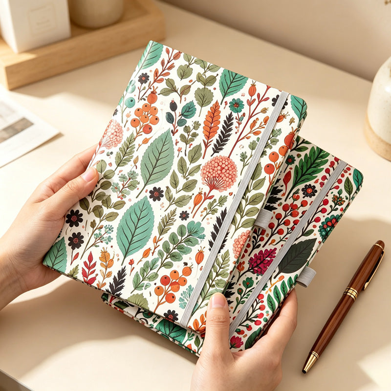 CouldNook Botanical Notebook - Leaf and Berry Prints and Elastic Closure