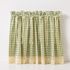 CouldNook Gingham Cabinet Curtain - Lace Trim and Ties