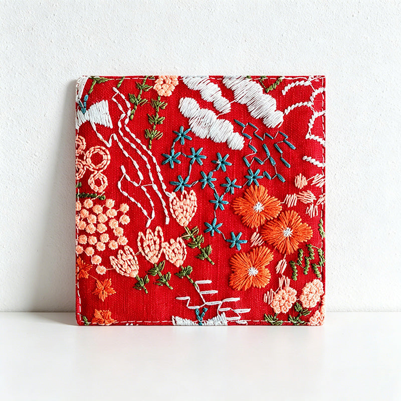 CouldNook Embroidered Cotton Linen Coaster - Cottagecore Floral Drink Mat