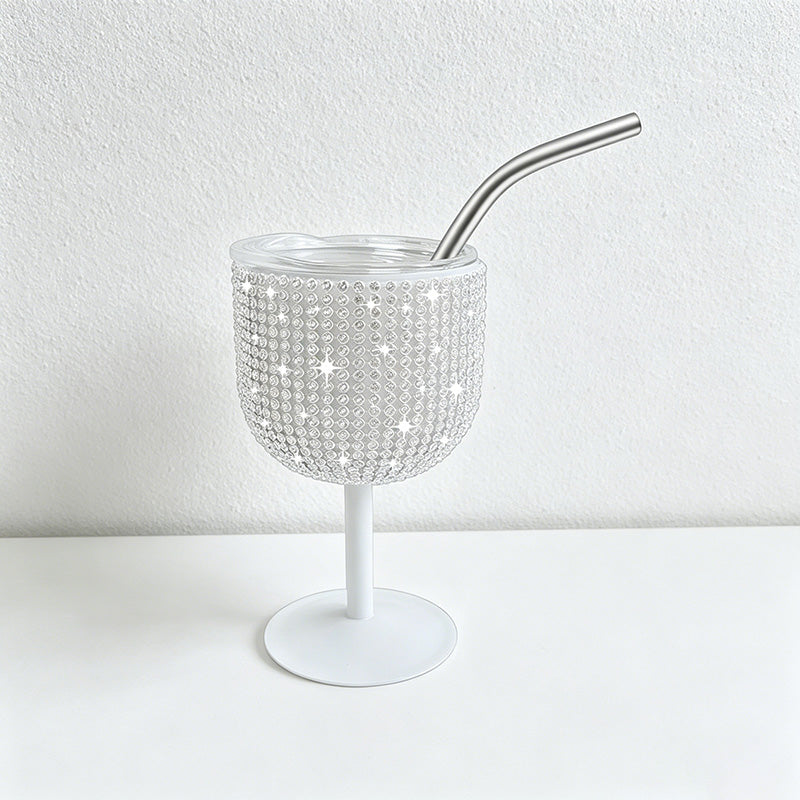 CouldNook 4oz Bling Rhinestone Mini Wine Goblet - Clear Lid & Straw (Solid Color Series)