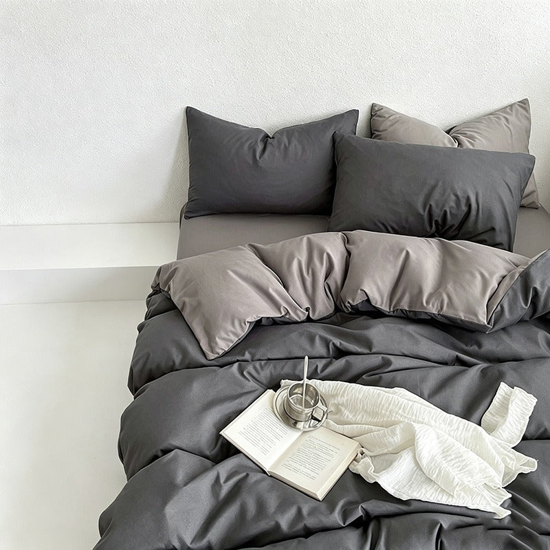CouldNook Reversible Solid Duvet Cover - Ultra-Soft Washed Cotton Feel (Dark Colors)