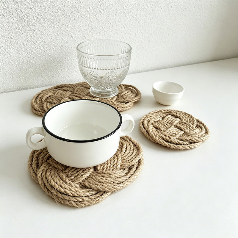 CouldNook Hand-Woven Braided Trivet - Rustic Cotton & Jute Knot Coaster