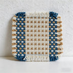 CouldNook Boho Hand-Woven Fringe Coaster - Chunky Checkered Cotton Mug Mat