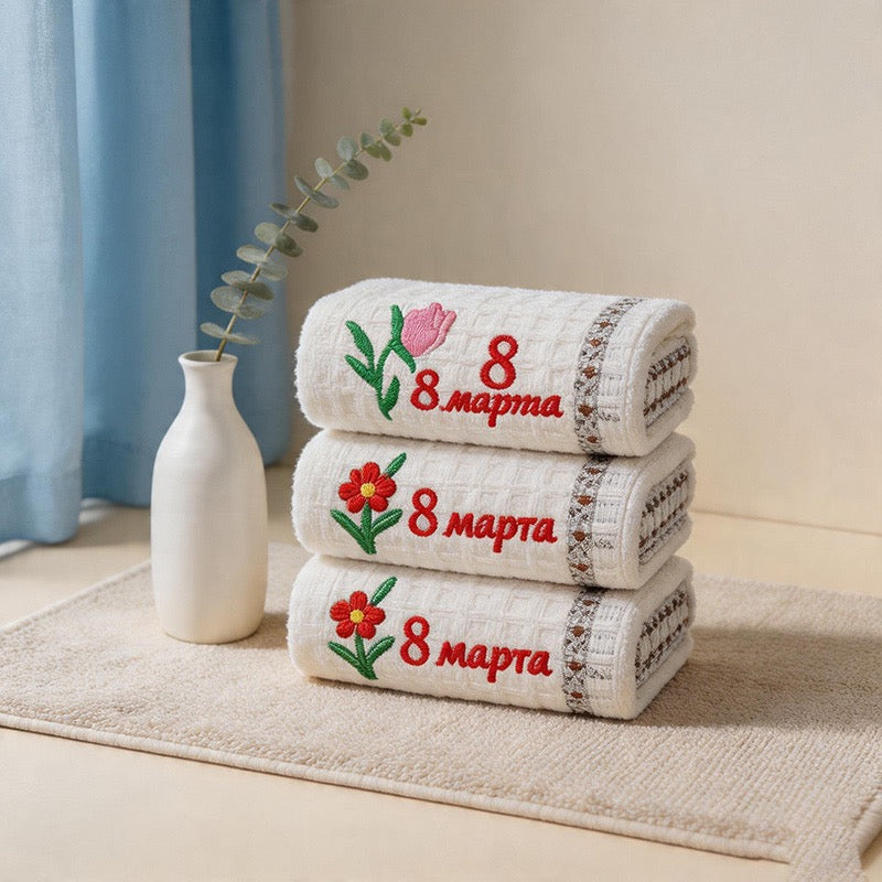 CouldNook Cotton Waffle Tea Towel - Vintage Botanical Motif (Assorted Threads)