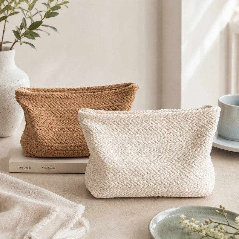 CouldNook Woven Pattern Cosmetic Bag - Aesthetic Large Storage Pouch