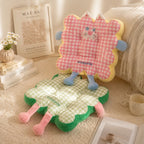 CouldNook Cozy Plaid Plush Square Shaped Seat Cushion - Soft Scalloped Chair Pad