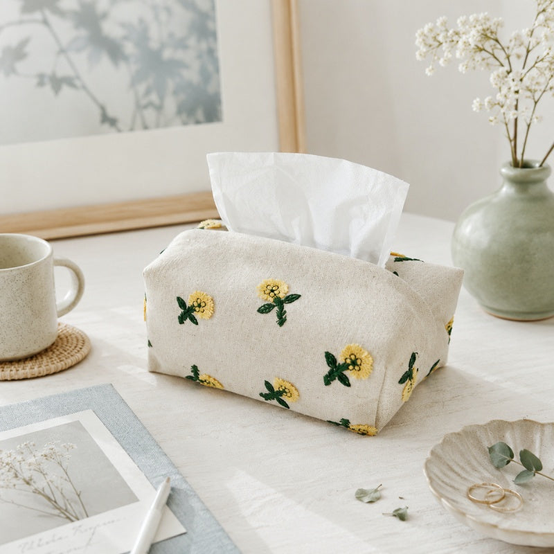 CouldNook Floral Embroidered Tissue Box - Aesthetic Luxe Storage Case
