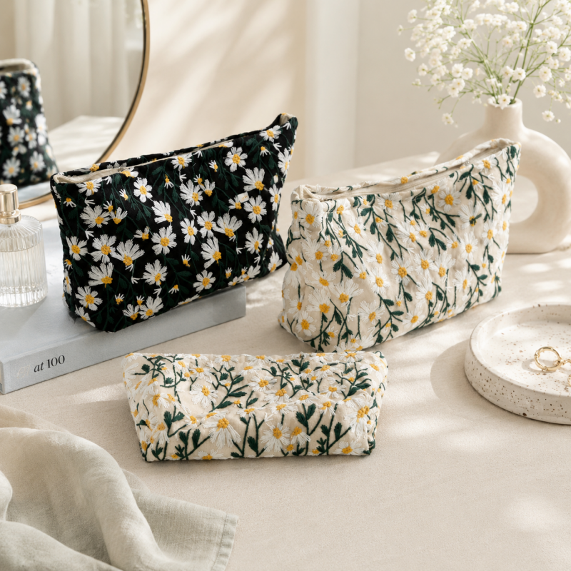 CouldNook Embroidered Cosmetic Bag - Aesthetic Cotton-Linen Case
