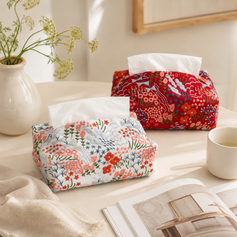 CouldNook Embroidered Tissue Box - Aesthetic Luxe Storage Bag