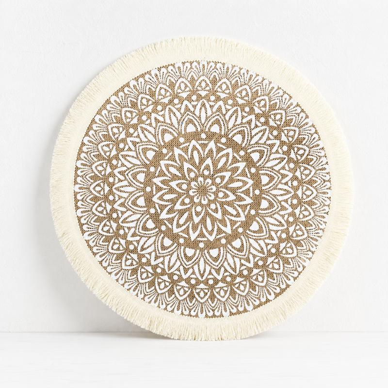 CouldNook Round Burlap Placemat - Fringed Tassel Table Pad
