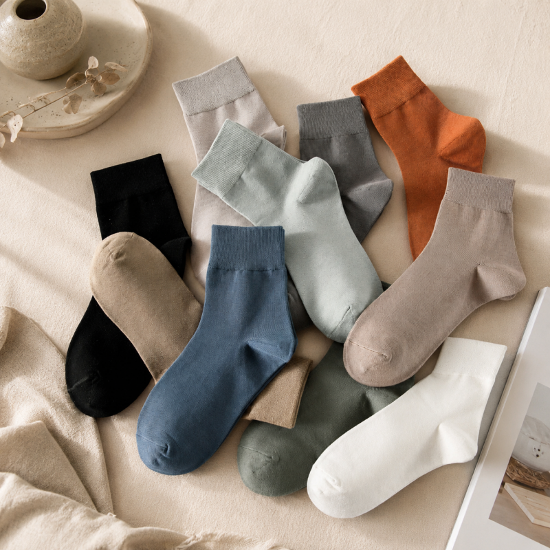 CouldNook Cozy Solid Mid Crew Socks - Soft Everyday Basic