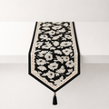 CouldNook Black White Floral Faux Linen Tassel Table Runner - Warm Minimalist Home Decor