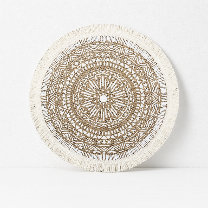 CouldNook Round Burlap Placemat - Fringed Tassel Table Pad