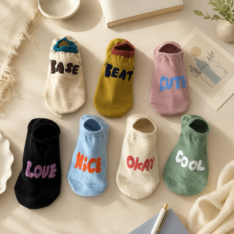 CouldNook Cozy Letter Print Ankle Socks - Everyday Drawer Accent