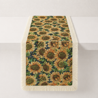 CouldNook French Sunflower Pattern Table Runner - Elegant Tassel Decor