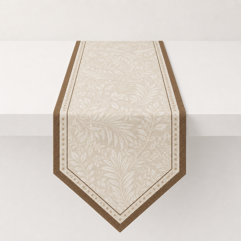 CouldNook Retro Botanical Pattern Faux Linen Pointed Table Runner - Warm Home Decor