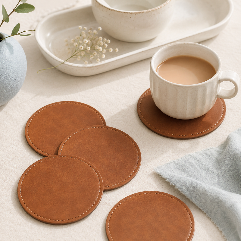 CouldNook Vintage Leather Texture Coaster - Thickened Heat Resistant Pad