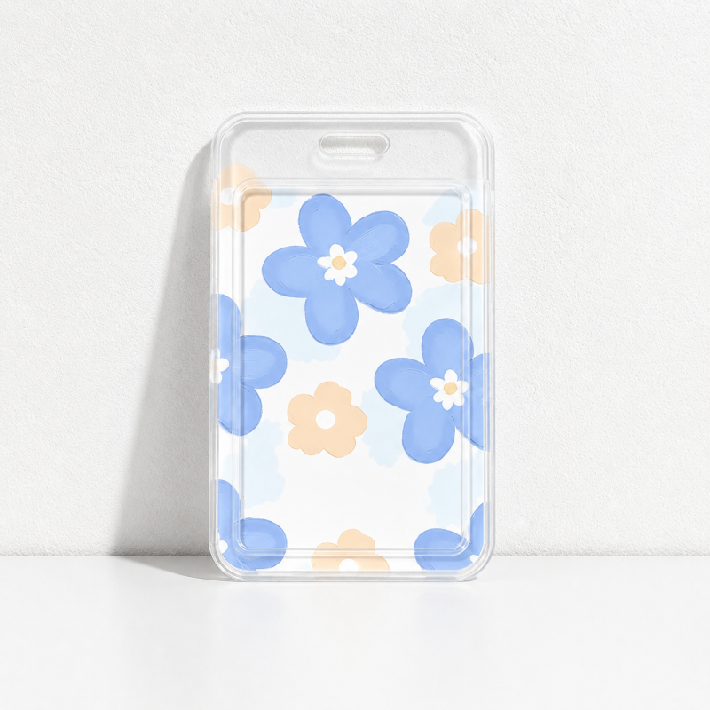 Cute Oil Painting Flower Card Holder with Keychain/Lanyard, Cartoon ID Card Case for Students & Kids