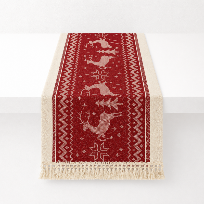CouldNook BohoTable Red Woven Pattern Fringle Table Runner - Vintage Tassel Home Decor