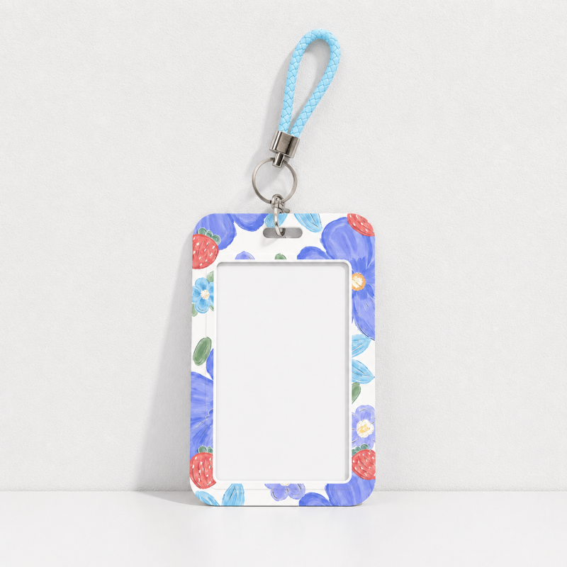 Cute Oil Painting Flower Card Holder with Keychain/Lanyard, Cartoon ID Card Case for Students & Kids