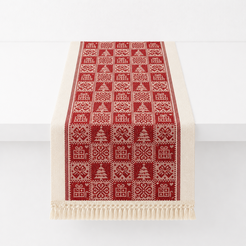 CouldNook BohoTable Red Woven Pattern Fringle Table Runner - Vintage Tassel Home Decor