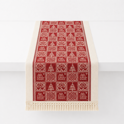 CouldNook BohoTable Red Woven Pattern Fringle Table Runner - Vintage Tassel Home Decor