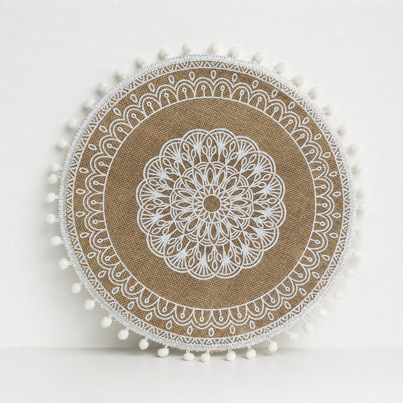 CouldNook Round Burlap Placemat - Fringed Tassel Table Pad