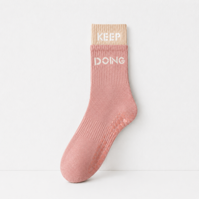 CouldNook Grip Fake Layered Color Block Crew Socks - Home Studio Accent