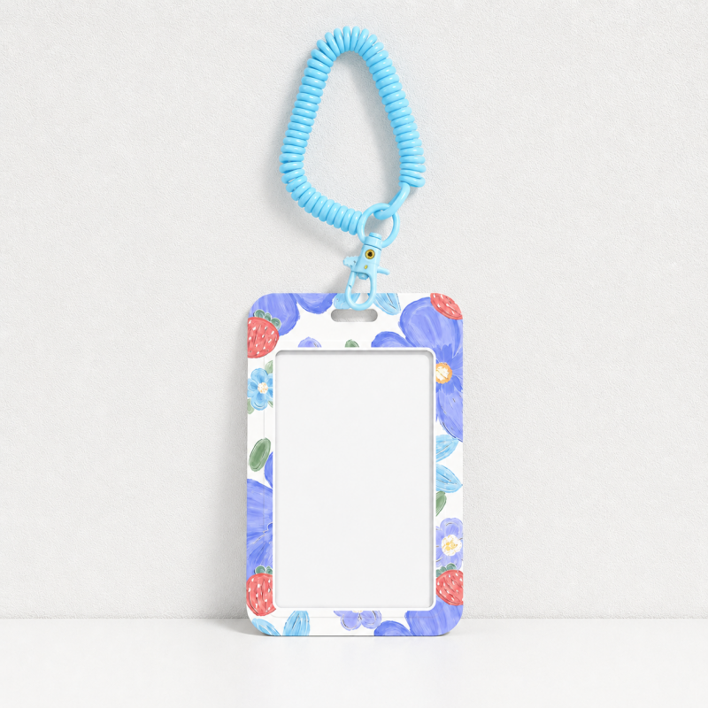 Cute Oil Painting Flower Card Holder with Keychain/Lanyard, Cartoon ID Card Case for Students & Kids
