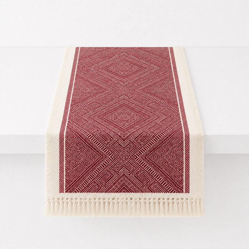 CouldNook BohoTable Red Woven Pattern Fringle Table Runner - Vintage Tassel Home Decor