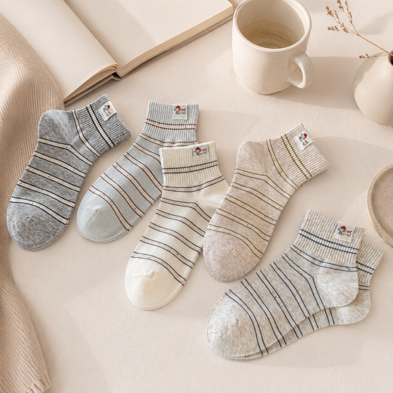 CouldNook Cozy Striped Patch Crew Socks - Casual Drawer Accent