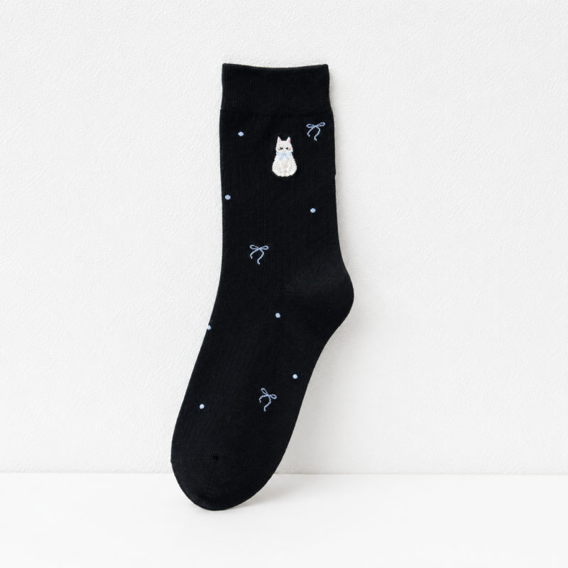 CouldNook Cozy Cat Patch Ribbed Crew Socks - Everyday Outfit Accent