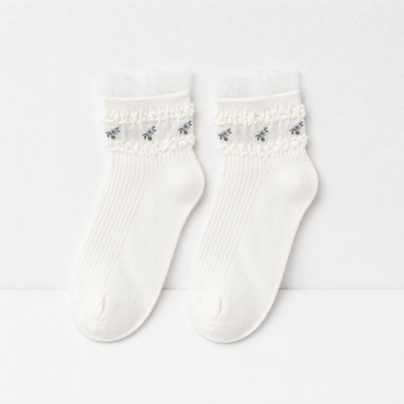 CouldNook Cozy Ruffle Cuff Textured Crew Socks - Soft Lounge Accent