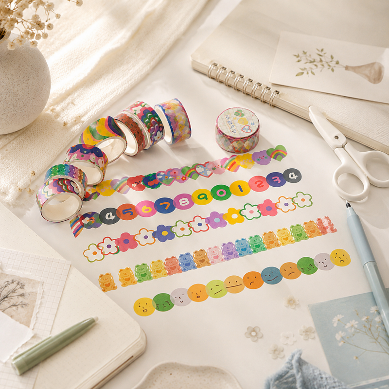 CouldNook Cartoon Washi Tape - Aesthetic Hand-Drawn Stickers (木木0603-8PA6HSK10)