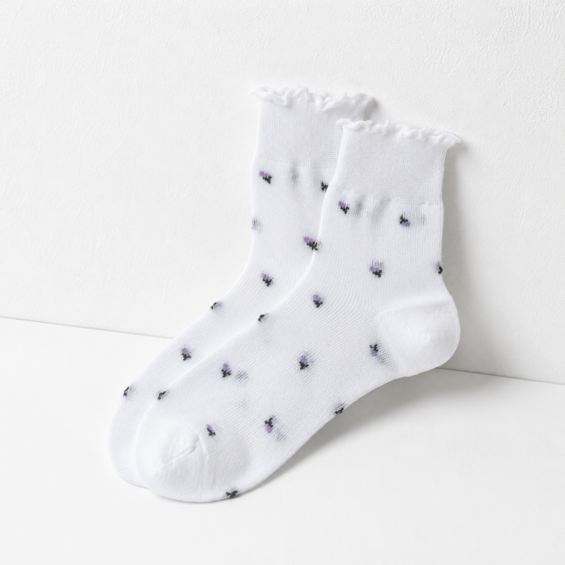 CouldNook Cozy Tiny Motif Sheer-Look Crew Socks - Soft Shoe Accent