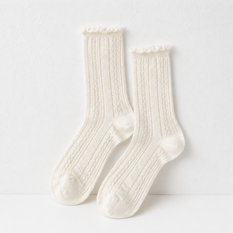 CouldNook Cozy Ruffled Ribbed Crew Socks - Soft Shoe Accent