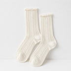 CouldNook Cozy Ruffled Ribbed Crew Socks - Soft Shoe Accent