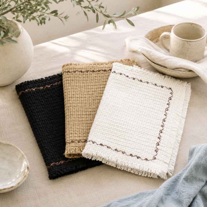 CouldNook Fringed Cotton Placemat - Aesthetic Textured Napkin