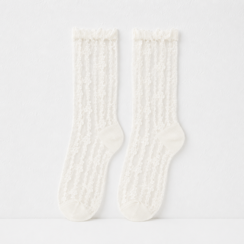 CouldNook Lace Jacquard Crew Socks - Soft Shoe Accent