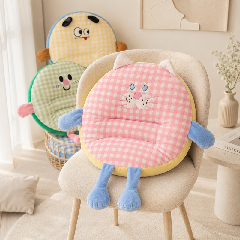 CouldNook Cozy Plaid Plush Round Shaped Seat Cushion - Soft Scalloped Chair Pad
