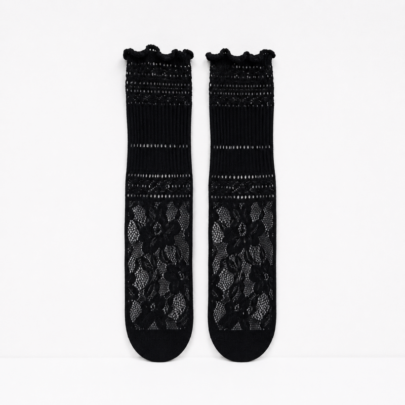 CouldNook Cozy Lace Pattern Crew Socks - Dress Shoe Accent