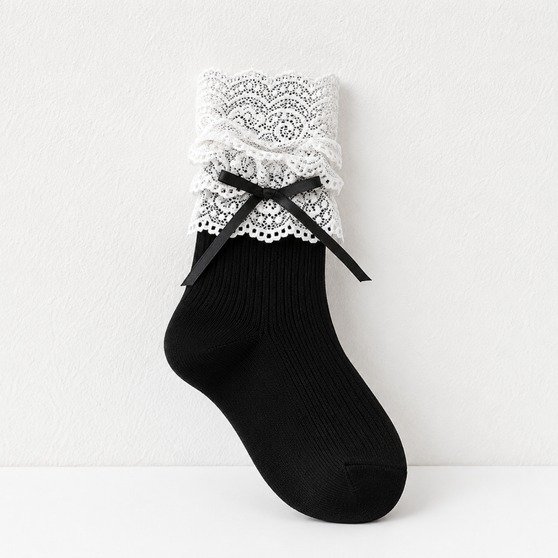 CouldNook Lace Cuff Ribbon Ankle Socks - Dress Shoe Accent
