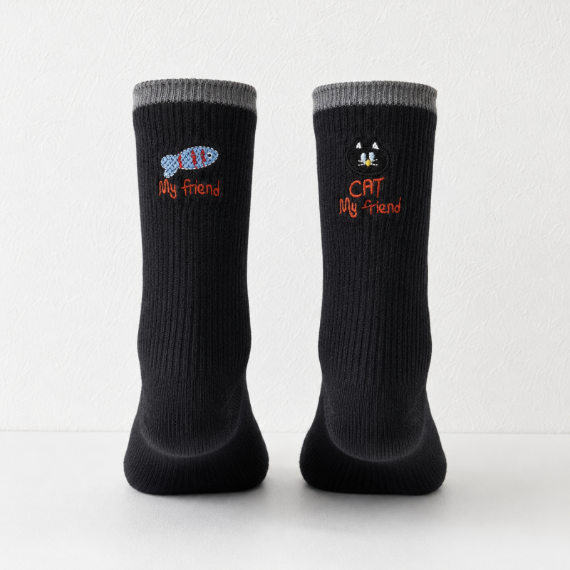 CouldNook Cozy Cat Graphic Crew Socks - Playful Shoe Accent