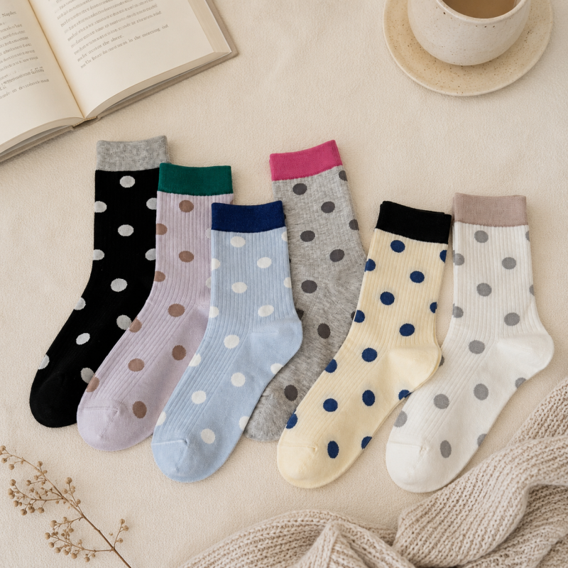 CouldNook Cozy Polka Dot Sheer Crew Socks - Soft Statement Accent