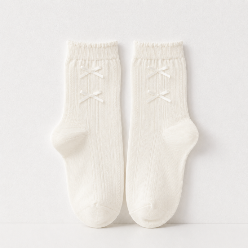 CouldNook Cozy Ruffle Bow Crew Socks - Soft Dress Accent