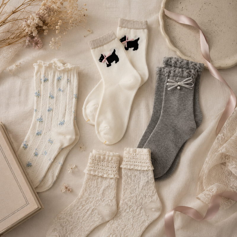CouldNook Cozy Mixed Detail Crew Socks - Giftable Drawer Accent
