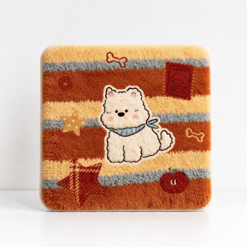 CouldNook Cartoon Puppy Striped Fleece Square Seat Chair Cushion- Non-Slip Winter Chair Pad