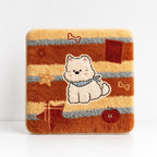 CouldNook Cartoon Puppy Striped Fleece Square Seat Chair Cushion- Non-Slip Winter Chair Pad