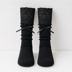 CouldNook Lace Ruffle Mid Calf Socks - Mary Jane Shoe Accent