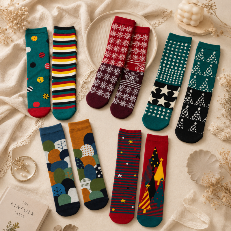 CouldNook Cozy Patterned Crew Socks - Seasonal Drawer Accent